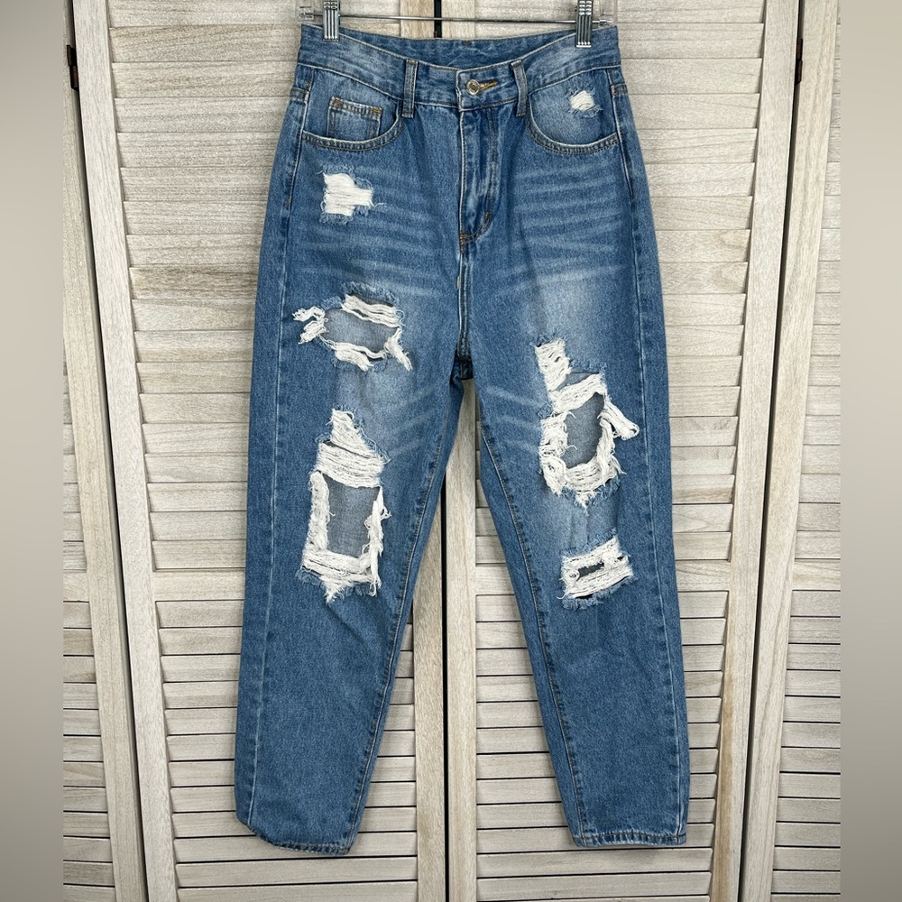 SHEIN Distressed Straight Leg Jeans-6